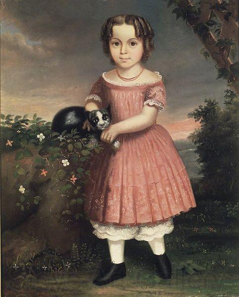 unknow artist Portrait of a Child Holding a Cat Spain oil painting art